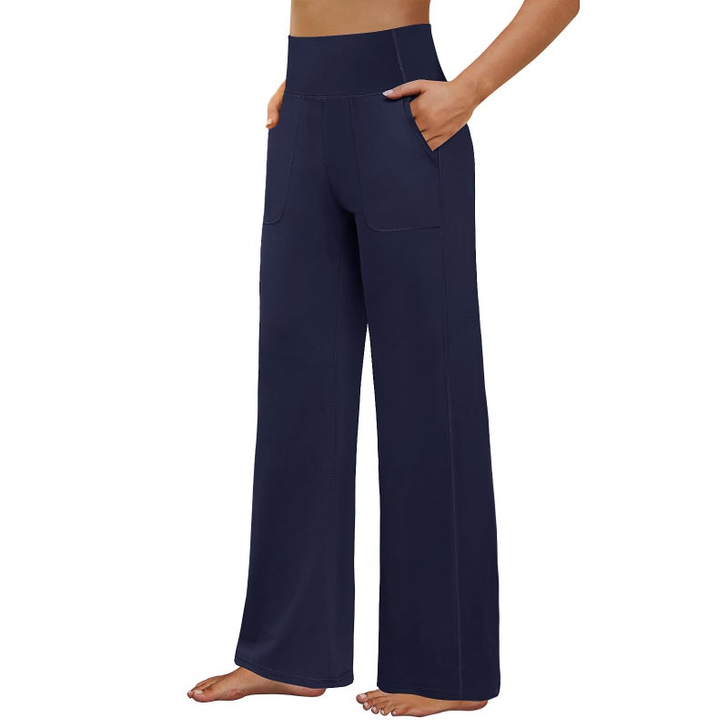FireSwan Yoga Pants Women Wide Leg Pants High Waist Stretch Dress Loose Casual Lounge Sweatpants with Pockets Navy - Image 1
