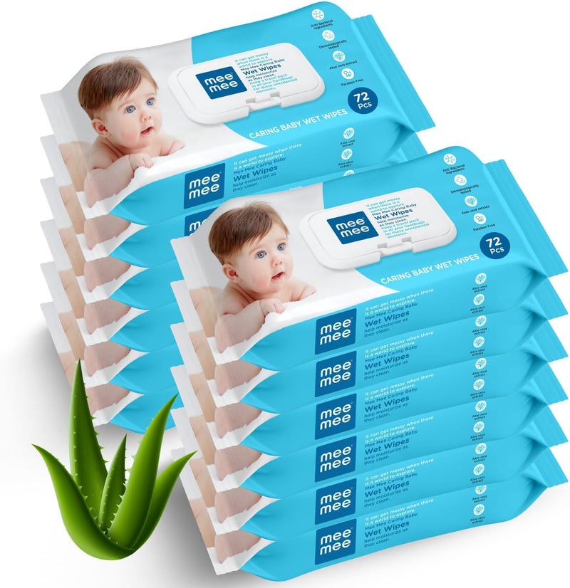 Mee Mee Soft Gentle Baby Wet Wipes - Pack of 12 (72 Wipes Each) | Infused with Aloe Vera and Vitamin E | Paraben & Sulfate Free - Image 1