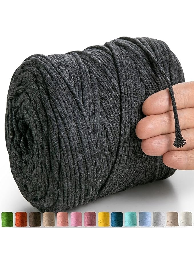MeriWoolArt Macrame Yarn Grey - Macrame Yarn 4 mm Coloured 225 m - Super Soft Cotton Yarn, Simple Twist Macrame Cord for Macrame Wall Hanging, Hanging Basket, Curtain and More DIY Decoration