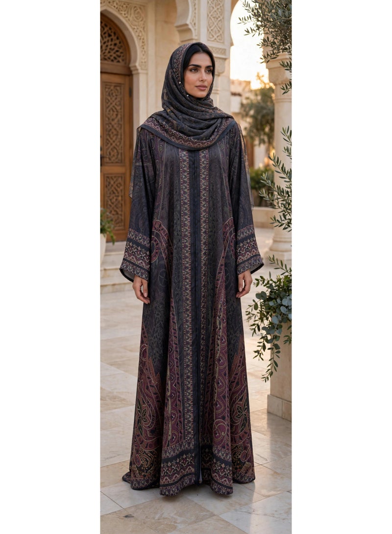 اكسا عباية مفتوحة بنقوش البيزلي الفاخرة وقَصّة واسعة - Image 1