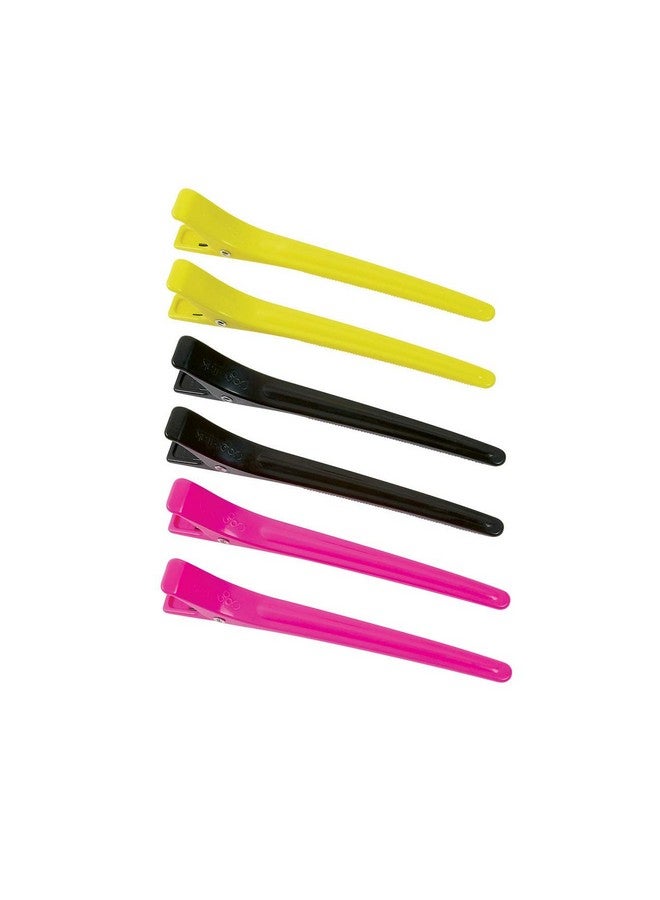 Colortrak Duckbill Clips Tapered Tip Ideal For Sectioning Strong Tension Springs Long Grips For Easy Handling Holds All Lengths Of Hair Pink/Black/Yellow 6 Count - Image 1