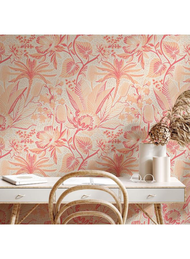 Bluejw Vintage Flower Popular Peach Powder Pantone Hand-painted Forest Green Plant Self-adhesive Wallpaper Bedroom Bathroom Flower Wallpaper - Image 4