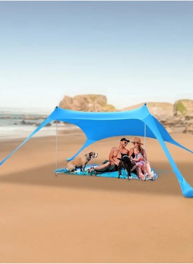 Outdoor.Market Pop-Up Beach Tent Canopy – UPF50+ Lycra Sun Shade, Windproof Outdoor Shelter with 2 Stability Poles, Sand Anchors & Carry Bag – Portable for Beach, Camping, Fishing, Backyard (Blue)  - Image 5