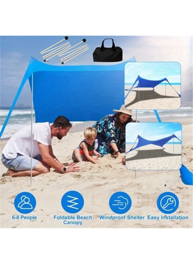 Outdoor.Market Pop-Up Beach Tent Canopy – UPF50+ Lycra Sun Shade, Windproof Outdoor Shelter with 2 Stability Poles, Sand Anchors & Carry Bag – Portable for Beach, Camping, Fishing, Backyard (Blue)  - Image 4