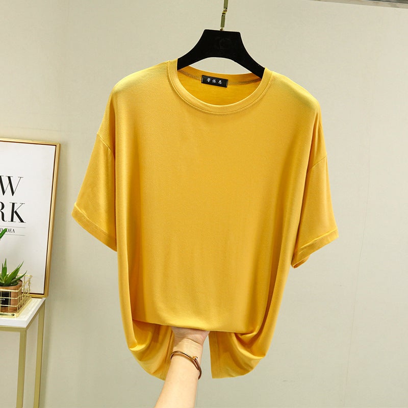Modal plus size T-shirt Women's Thin Summer Loose 100.00kg chubby girl Slimming All-match Short-sleeved Top with Base - Image 1