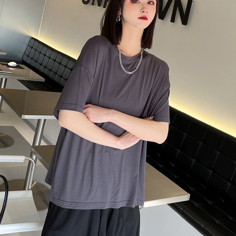 Modal plus size T-shirt Women's Thin Summer Loose 100.00kg chubby girl Slimming All-match Short-sleeved Top with Base - Image 5
