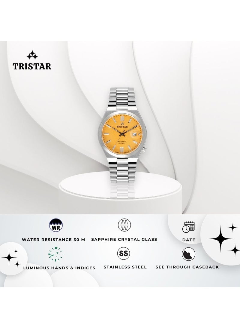 تريستار Tristar NJ سلسلة الرجال التلقائي ووتش الأصفر مؤشر الطلب الفولاذ المقاوم للصدأ سوار المعصم ووتش للرجال - Image 5