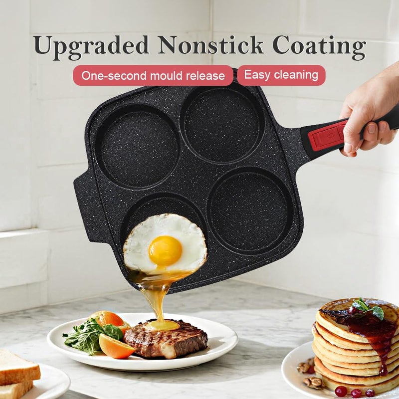 RANX INGST 10 inch Large Egg Pan with Lid, 4-Cup Pancake Pan Nonstick Omelette Skillet with Detachable Handle Induction Compatible - Black - Image 2