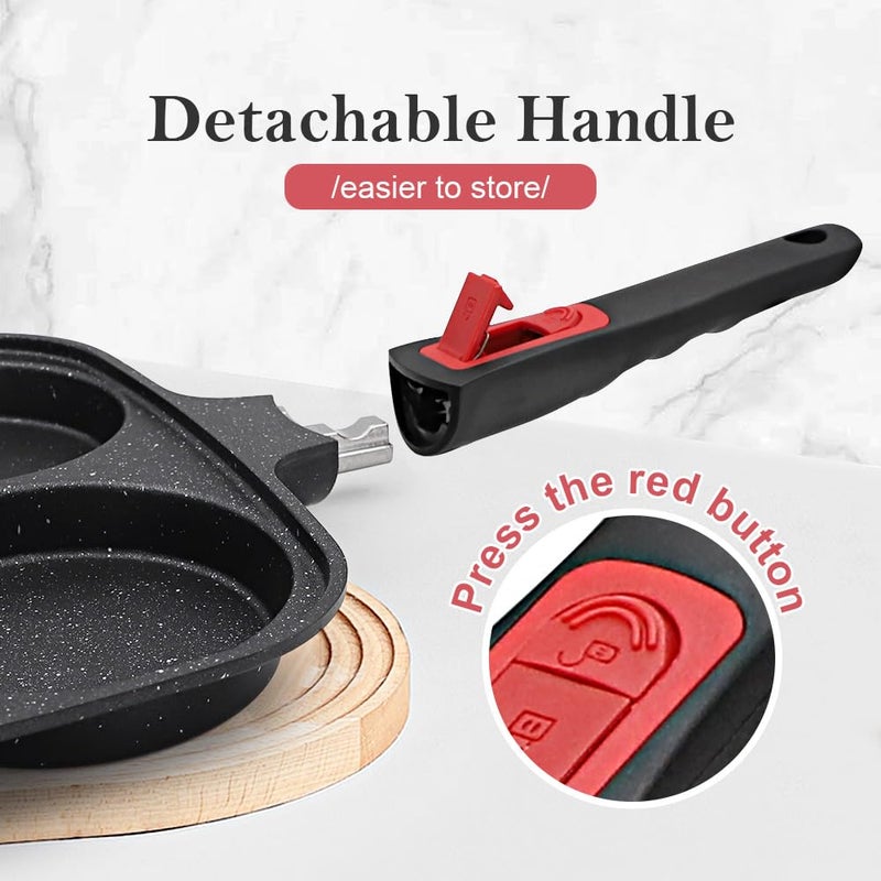 RANX INGST 10 inch Large Egg Pan with Lid, 4-Cup Pancake Pan Nonstick Omelette Skillet with Detachable Handle Induction Compatible - Black - Image 4