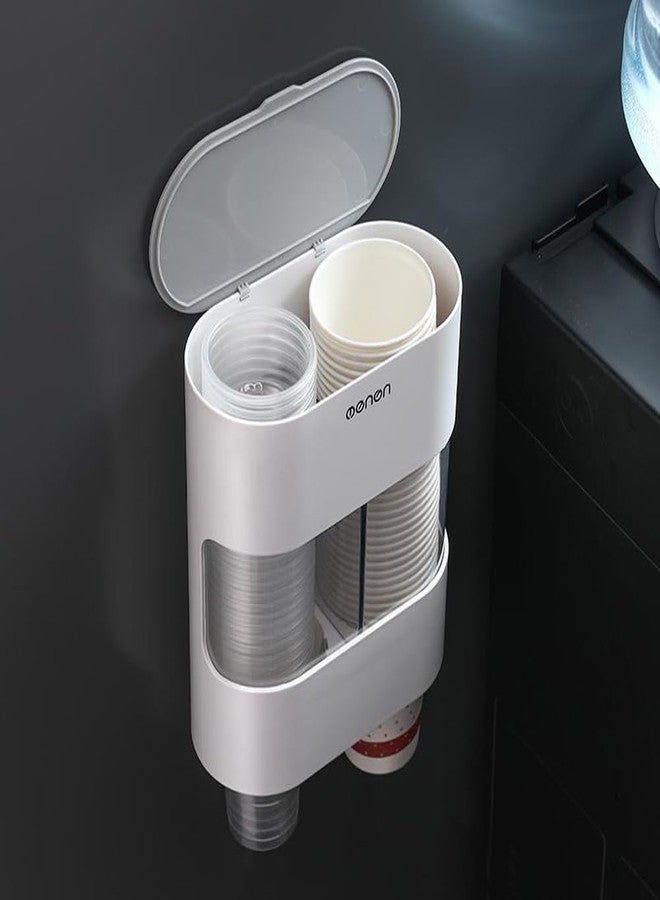 Evona Double Tube Disposable Cups Dispenser Wall-Mounted Paper Cup Dispenser Pull Type Paper Water Disposable Automatic Remover Cup Holder - Image 2