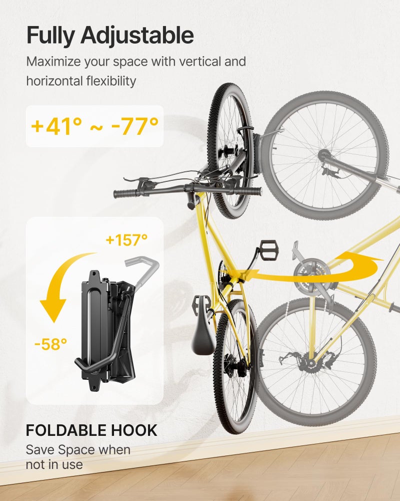 monTEK Heavy Duty Bike Wall Mount, Swivel Bike Wall Hanger Holds Up to 77lbs, Space-Saving Bike Rack Garage, Bike Storage for Bedroom Home Office, 4 Pack - Image 3