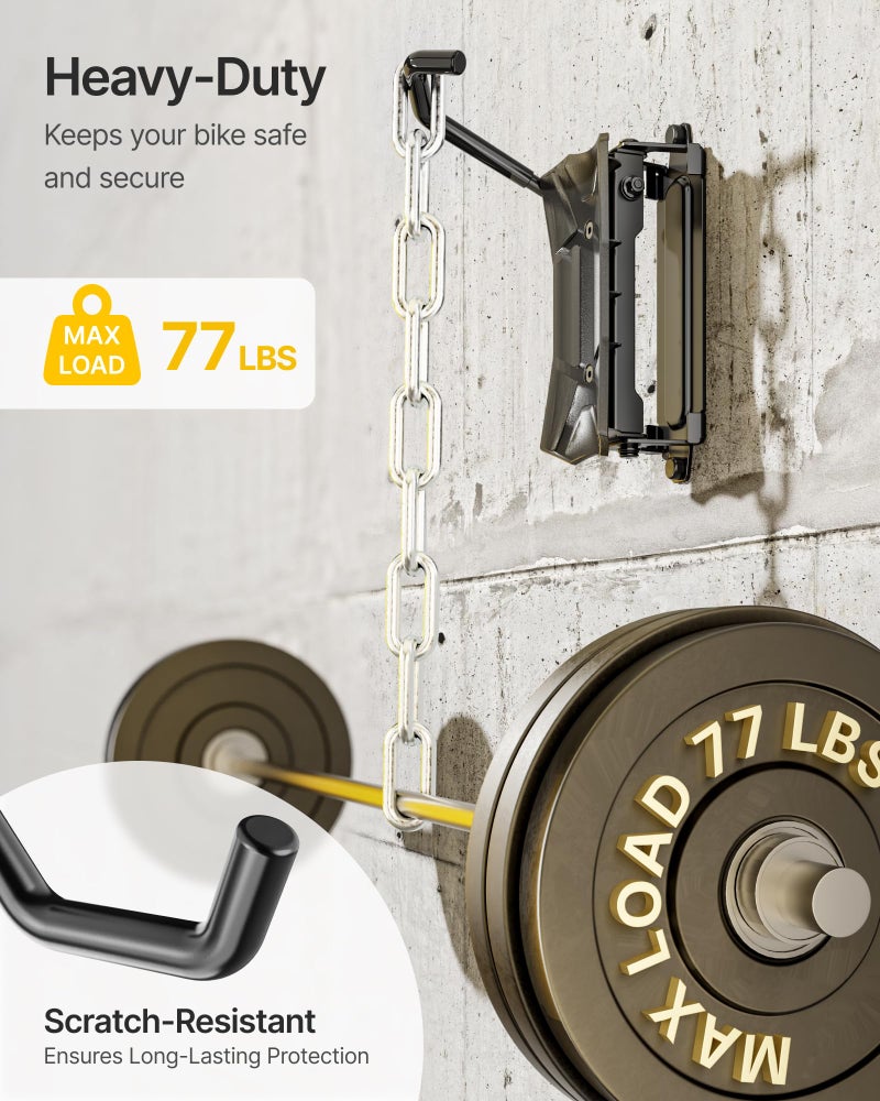 monTEK Heavy Duty Bike Wall Mount, Swivel Bike Wall Hanger Holds Up to 77lbs, Space-Saving Bike Rack Garage, Bike Storage for Bedroom Home Office, 4 Pack - Image 5