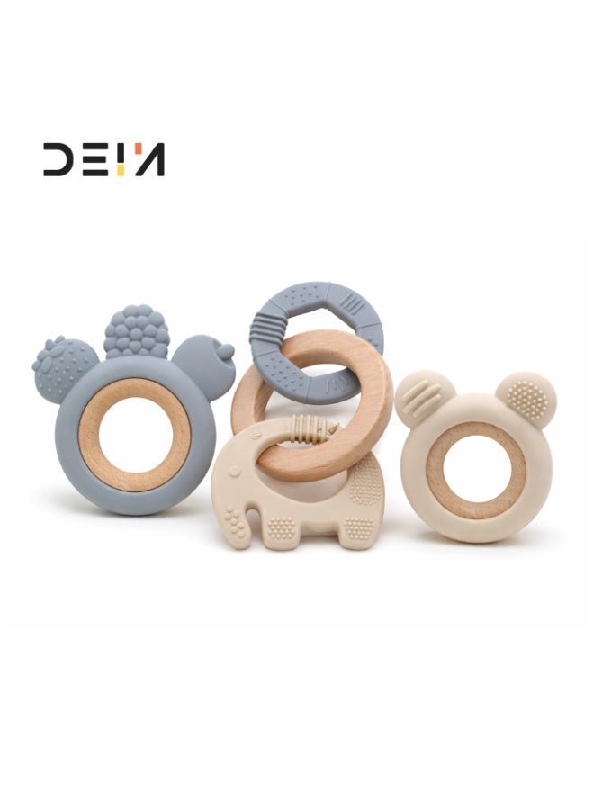 DEIN 3-Piece Premium Baby Teether Set – Food-Grade Silicone & Natural Wood Teething Rings – CE Certified & BPA-Free – Soothing Relief for Infants & Toddlers Up to 18 Months - Image 1