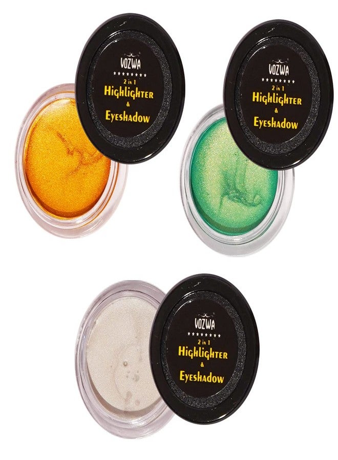 Vozwa 2 in 1 Highlighter Face Makeup & Eyeshadow - 3 Pcs (Gold + Green + White) - Image 3
