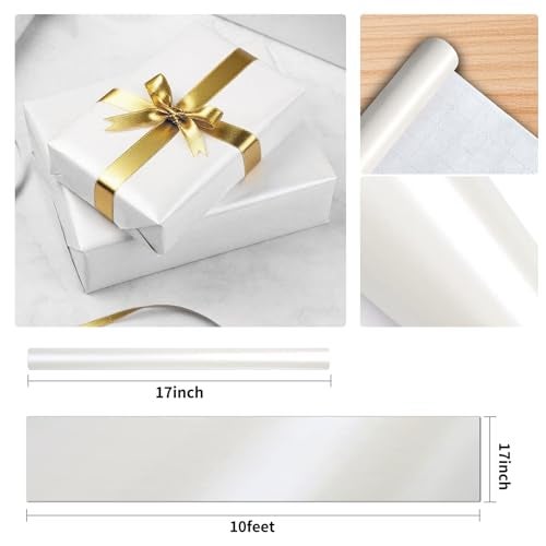 Winjeto All Occasion Gift Wrapping Paper, White Solid Color Pearly Lustre Paper, Perfect Gifts for Women, Wedding, Valentine's Day, Mothers Day, Birthday, Christmas, DIY Bouquet Supplies- 17 inch X 120 inch - Image 2