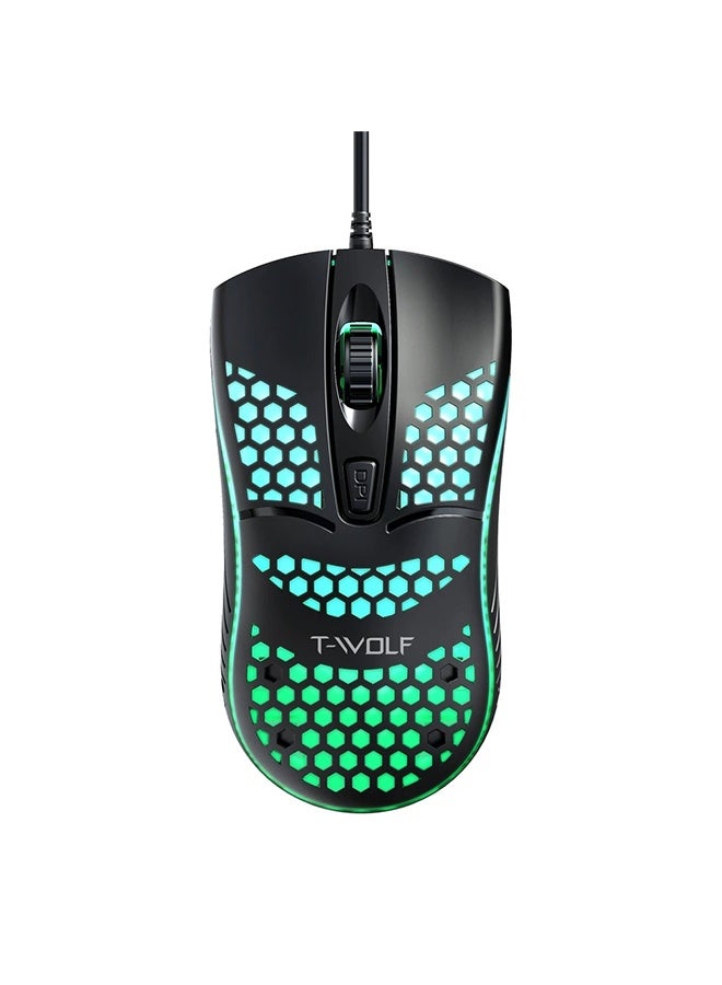 Wired Gaming Mouse, Computer Mouse Ergonomic Mouse Cellular Design, Ergonomic and Lightweight USB Computer Mouse for Windows PC and Laptop Gamers(Black)