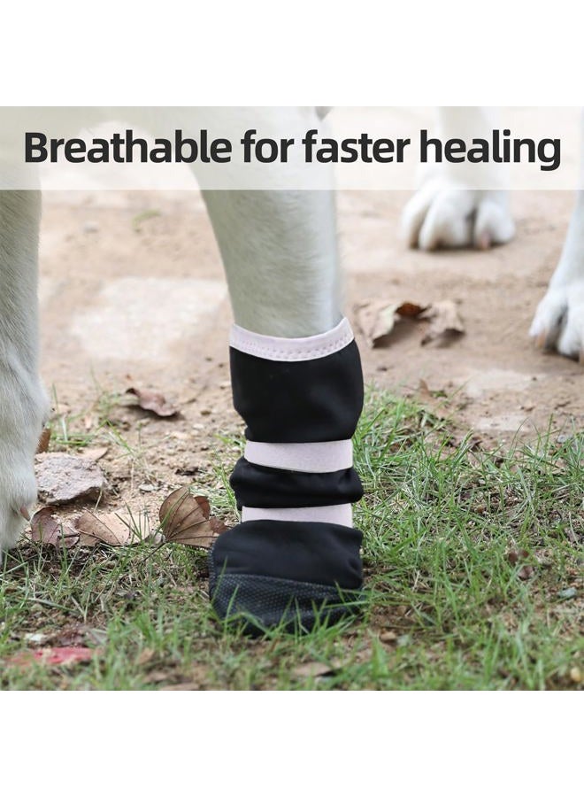 ETIAL Dog Paw Wound Recovery Boot for Injured Paw, Anti-Slip Dog Shoe with Self-Adhesive Strap, Dog Paw Protector for Outdoor Walking & Keep Dogs from Licking Wounds (Black w/White, XL) - Image 5