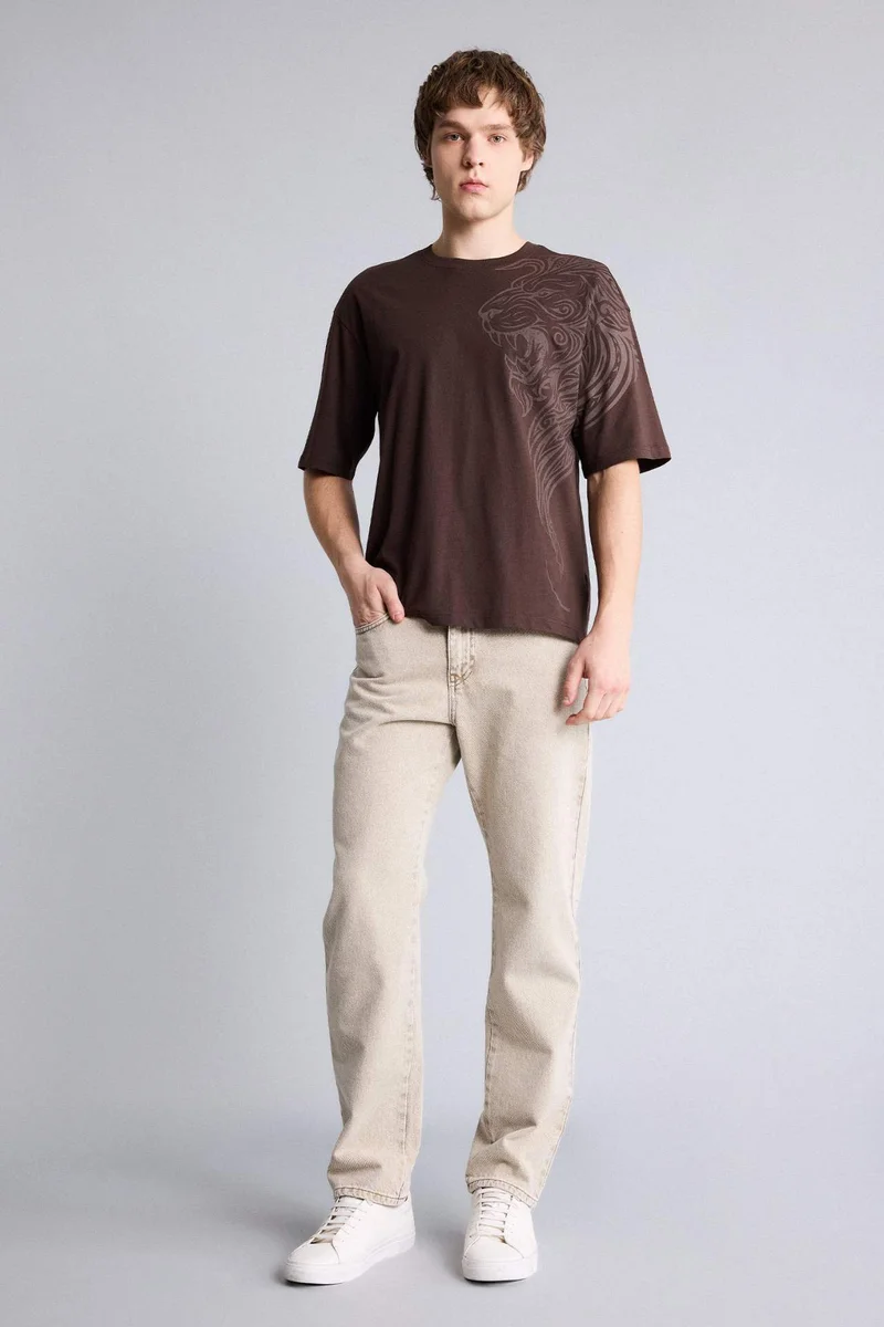 Defacto 100% Cotton Boxy Fit Printed T-Shirt