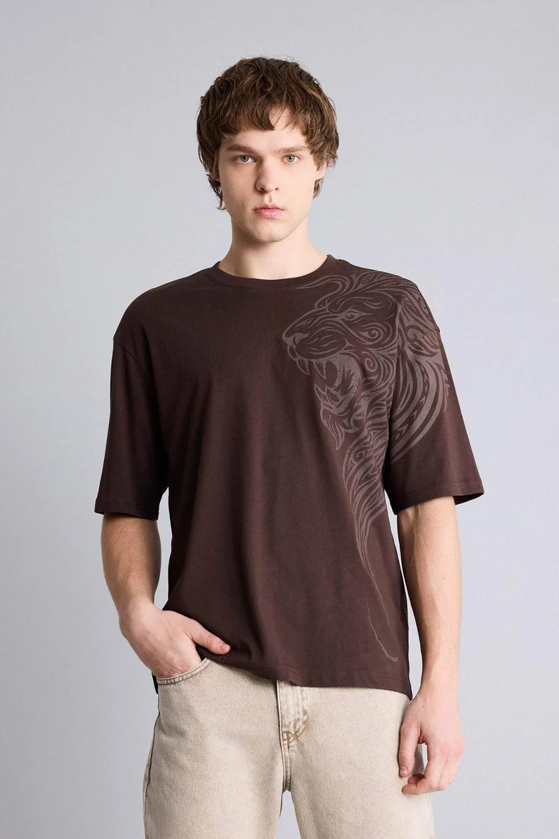 Defacto 100% Cotton Boxy Fit Printed T-Shirt