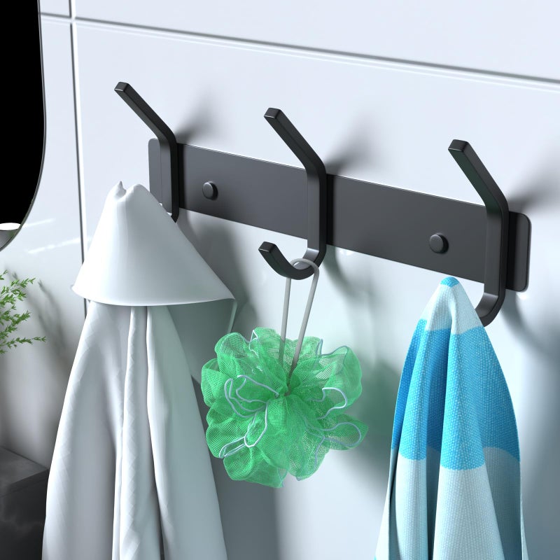 VAEHOLD Coat Hooks Wall Hook for Hanging Clothes Robes Towels Hats Heavy Duty Coat Hanger Coat Rack Wall Mount with 3 Hooks - Black - Image 4