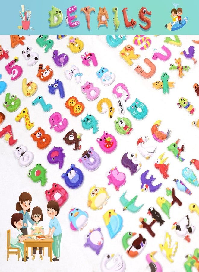 Jactales Puffy ABC Alphabet Stickers for Kids - 3D Foam Letter and Number Sticker for Crafts, Cute Cartoon Animal Design, 6 Sheets - Image 3