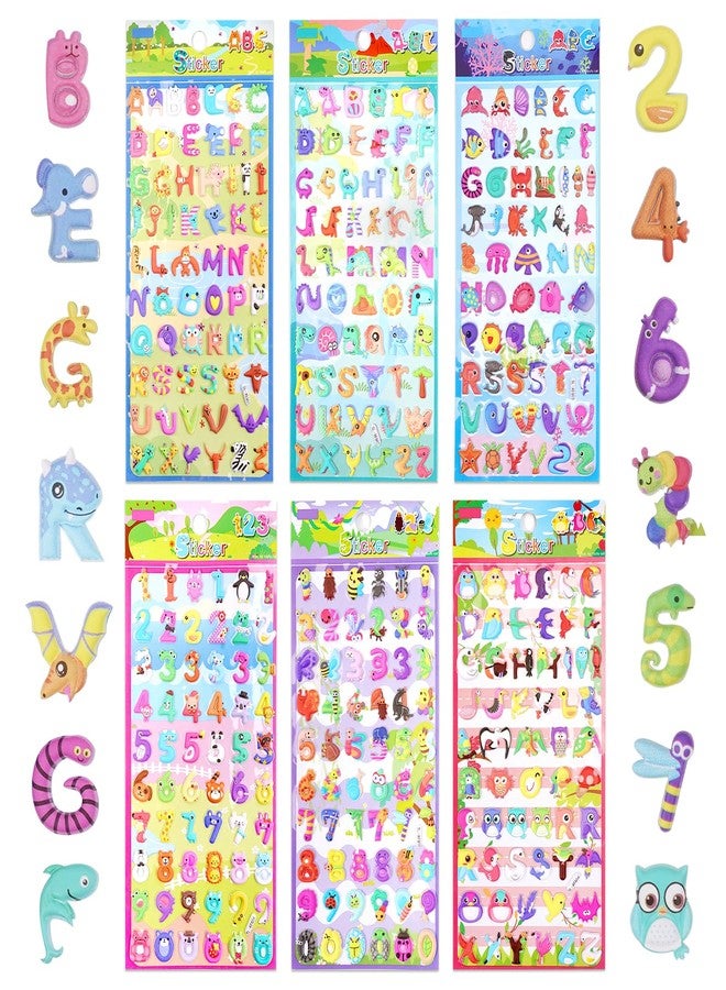 Jactales Puffy ABC Alphabet Stickers for Kids - 3D Foam Letter and Number Sticker for Crafts, Cute Cartoon Animal Design, 6 Sheets - Image 1