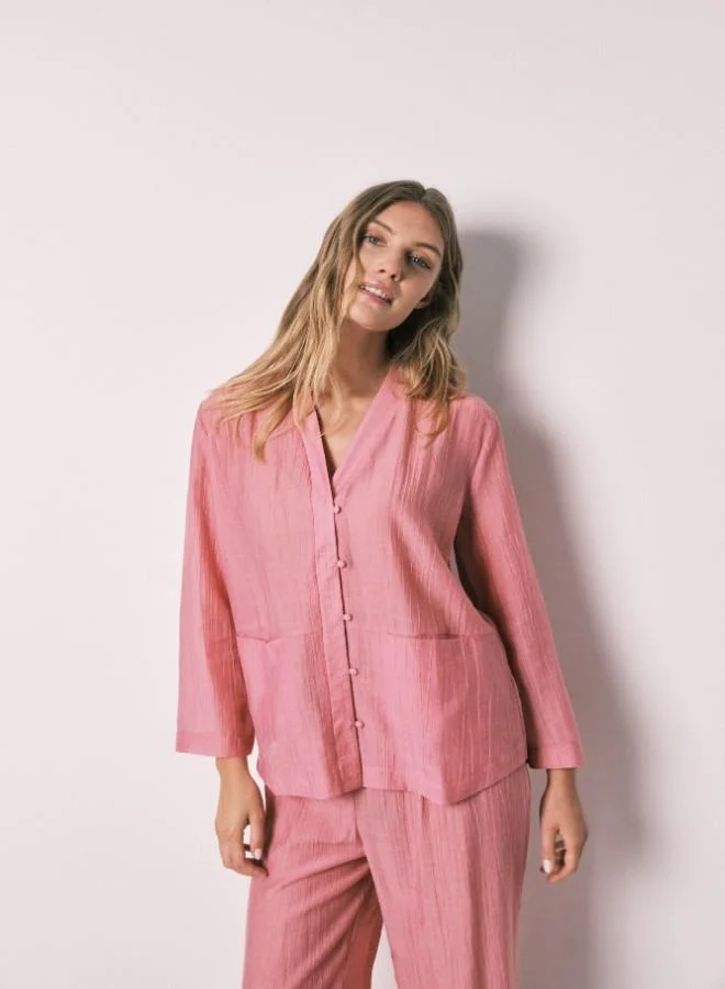 women'secret Pink satin-finish long pyjamas