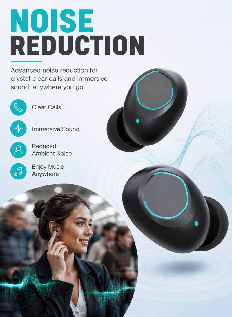 بي إيان سماعات أسود لاسلكية ، LED شاشة رقمية حالة شفافة لسماعات الأذن TWS5.3 بلوتوث - صندوق الشحن الصغير مع تقليل الضوضاء ، سماعات الأذن الصغيرة مناسبة لسماعات الأذن الصغيرة القناة الصغيرة ، خطوط الأذن الصغيرة ، الأذن الصغيرة ، بلوتوث الصغيرة ، المدمجة ، سماعات الأذن - Image 2