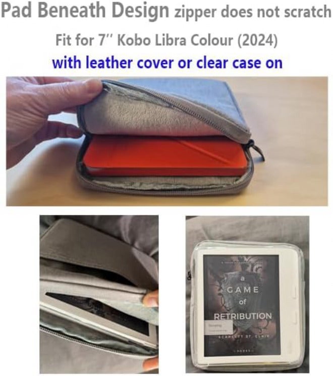 IXUECAT Kobo Libra Colour Sleeve Pouch Cover|Also Protect for 7" Kindle Oasis,Kindle Oasis Sleeve Pouch Case Carry Bag for 7 inch Kobo Libra 2/Libra Colour(2024)/H2O e-Reader - Image 3