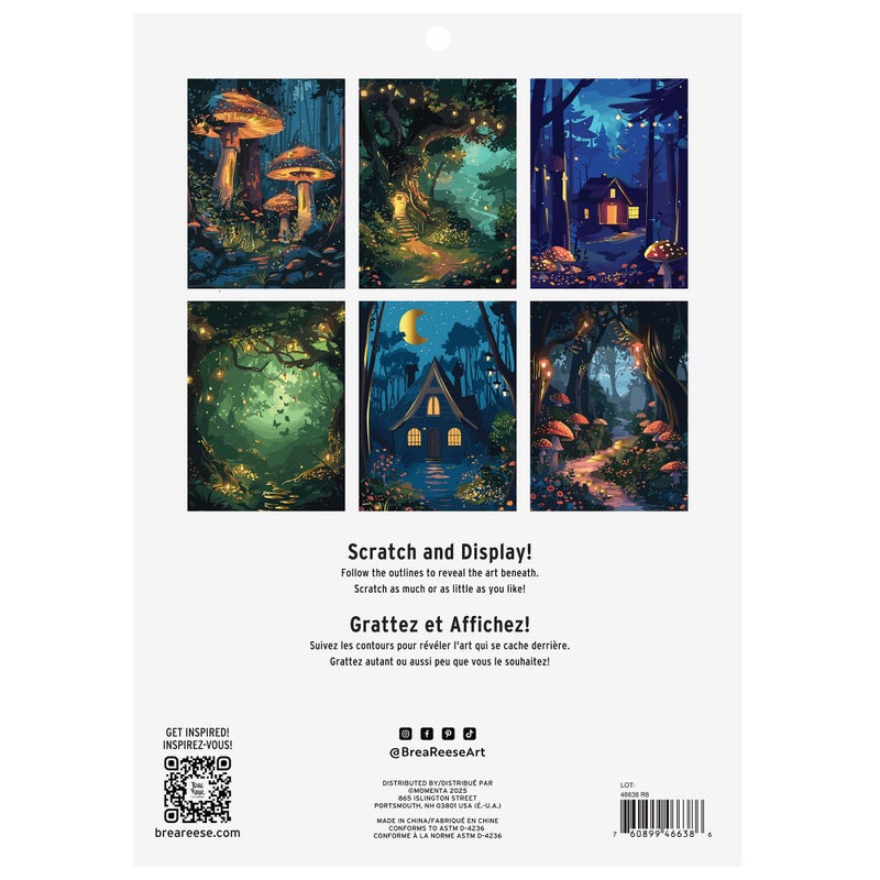 Brea Reese: Scratch Art Paper Pad - Magical Forest - 6 Designs, Guided Art, Metallic Accents, Stylus & Brush, Perforated 9x12 Pages, DIY Adult Craft - Image 2