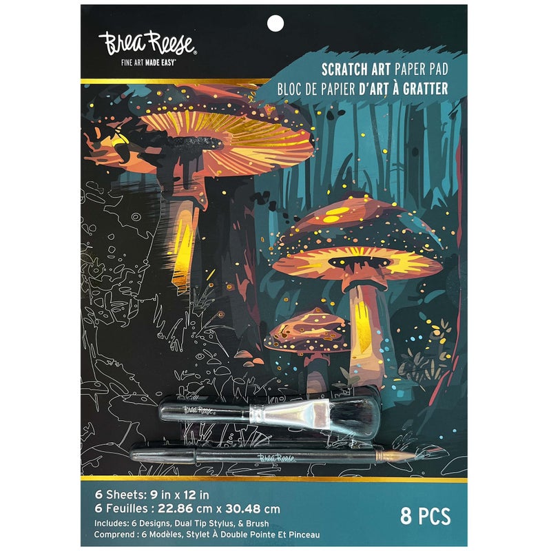 Brea Reese: Scratch Art Paper Pad - Magical Forest - 6 Designs, Guided Art, Metallic Accents, Stylus & Brush, Perforated 9x12 Pages, DIY Adult Craft - Image 1