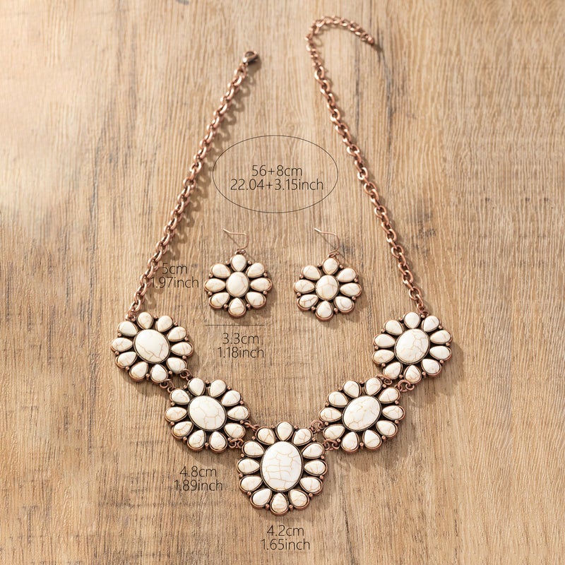 JMScape 4 PCS Western Turquoise Jewelry for Women Boho Vintage Navajo Pearl Necklace Earring Bracelet Ring Set Country Cowgirl Accessories for Gift (K-White) - Image 5