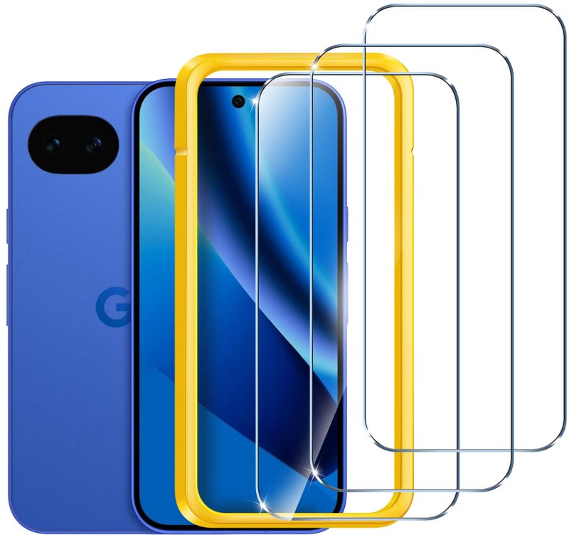 ivoler 3-Pack Screen Protector Tempered Glass for Google Pixel 10a 2026 (6.3 inch)[Fingerprint Unlock Compatible] with Easy Installation Frame 9H Hardness Bubble Free for Pixel 10a - Image 1