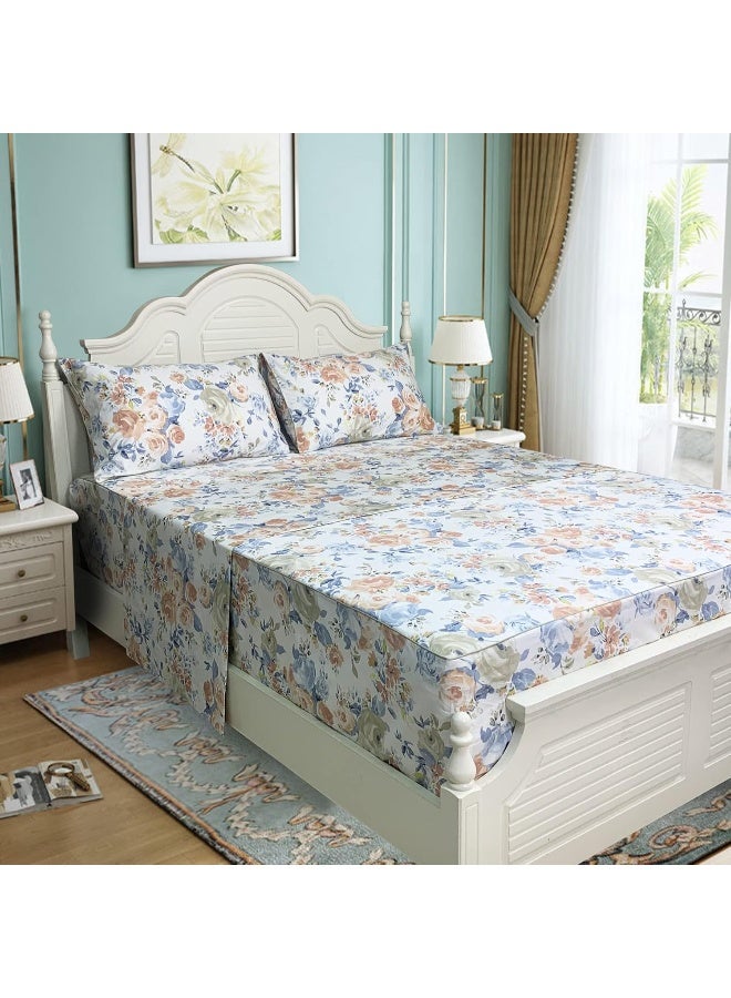 ABREEZE 4 Pieces Floral Sheets Bed Sheet Set 800 Thread Count Vintage Bedding Set 100% Egyptian Cotton Fitted Sheet 17.5 Inch Deep Pocket, Flat Sheet & 2 Pillowcases Luxury Bedding (Queen) - Image 2