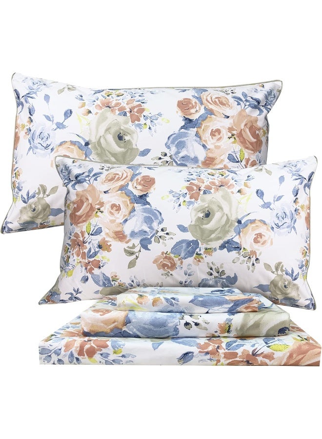 ABREEZE 4 Pieces Floral Sheets Bed Sheet Set 800 Thread Count Vintage Bedding Set 100% Egyptian Cotton Fitted Sheet 17.5 Inch Deep Pocket, Flat Sheet & 2 Pillowcases Luxury Bedding (Queen) - Image 1