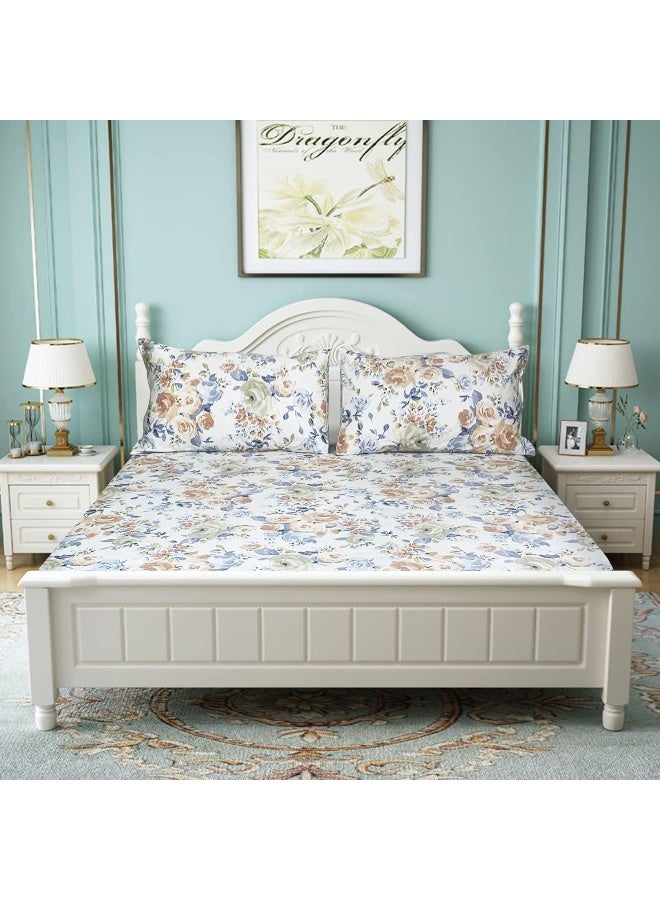 ABREEZE 4 Pieces Floral Sheets Bed Sheet Set 800 Thread Count Vintage Bedding Set 100% Egyptian Cotton Fitted Sheet 17.5 Inch Deep Pocket, Flat Sheet & 2 Pillowcases Luxury Bedding (Queen) - Image 4