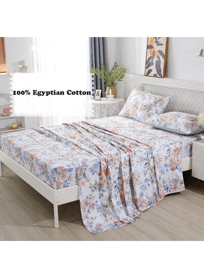 ABREEZE 4 Pieces Floral Sheets Bed Sheet Set 800 Thread Count Vintage Bedding Set 100% Egyptian Cotton Fitted Sheet 17.5 Inch Deep Pocket, Flat Sheet & 2 Pillowcases Luxury Bedding (Queen) - Image 3