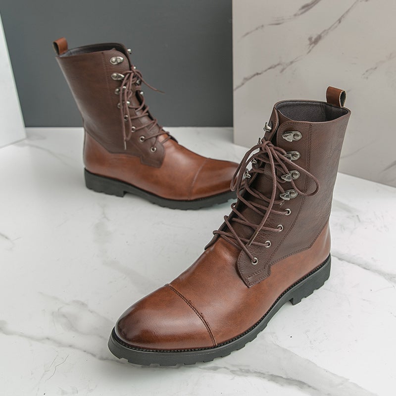 Large Size Long Leather Boots, Size 48, 2025 British Style Leather Shoes, Martin Boots, High-Top Outdoor Cowboy Boots For Men, Dropshipping - Image 2