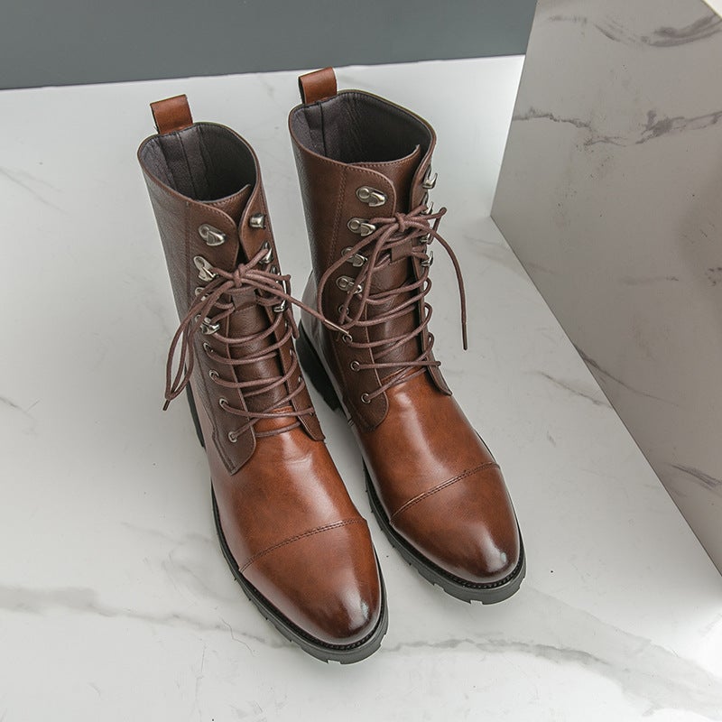 Large Size Long Leather Boots, Size 48, 2025 British Style Leather Shoes, Martin Boots, High-Top Outdoor Cowboy Boots For Men, Dropshipping - Image 4