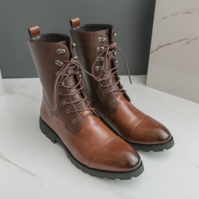 Large Size Long Leather Boots, Size 48, 2025 British Style Leather Shoes, Martin Boots, High-Top Outdoor Cowboy Boots For Men, Dropshipping - Image 1