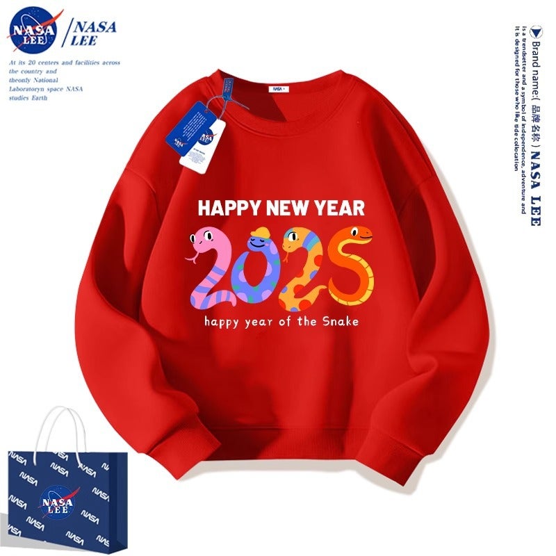 Nasa Joint Red Sweater Men'S And Women'S Fleece-Lined Round Neck New Year Of The Snake Clothes - Image 2