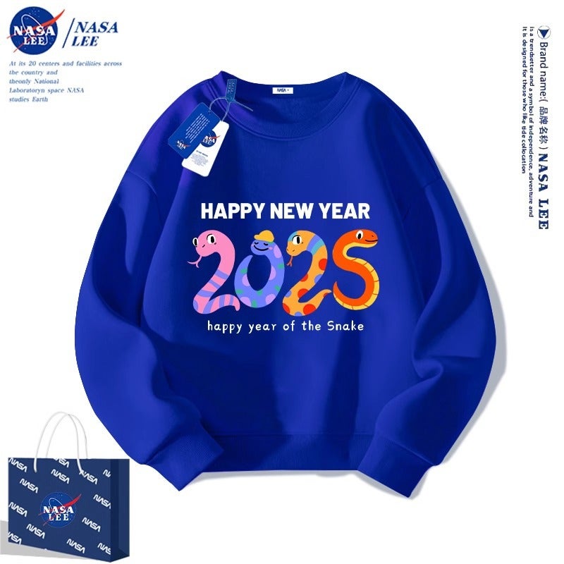Nasa Joint Red Sweater Men'S And Women'S Fleece-Lined Round Neck New Year Of The Snake Clothes - Image 4