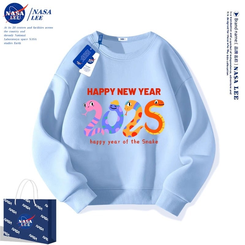 Nasa Joint Red Sweater Men'S And Women'S Fleece-Lined Round Neck New Year Of The Snake Clothes - Image 1