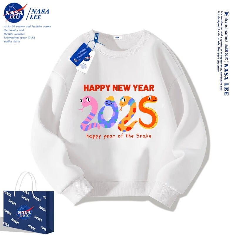 Nasa Joint Red Sweater Men'S And Women'S Fleece-Lined Round Neck New Year Of The Snake Clothes - Image 5