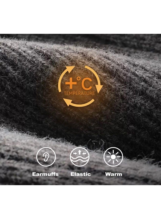 مجموعة من 2 قبعات محبوكة شتوية للرجال مع غطاء للأذنين ومجموعة تدفئة للرقبة في الهواء الطلق قبعات محبوكة دافئة مع قبعات بيني مبطنة بالصوف للنساء - Image 3