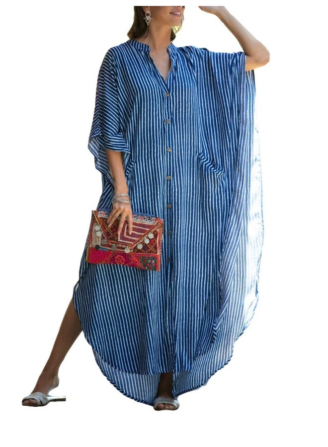 Maxi Bohemian Dress, Kimono, Beach Coverup, Women's Long Clothes, for Evening Wear, Summer Wear, Lounging at Home or Even as Sleepwear Amazing Gift for Ladies, One Size Fits Most (Blue) - Image 3