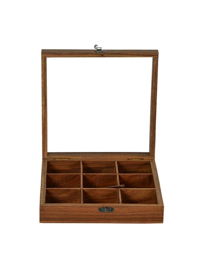 ExclusiveLane - ExclusiveLane Wooden Indian Spice Box With Spoon (9 Partitions, 50 ML Each, Sheesham Wood) - Indian Spice Boxes for Kitchen Masala Dabba Wooden Masala Box Masala Daani Namak Dani Spice Container Rack - Image 1