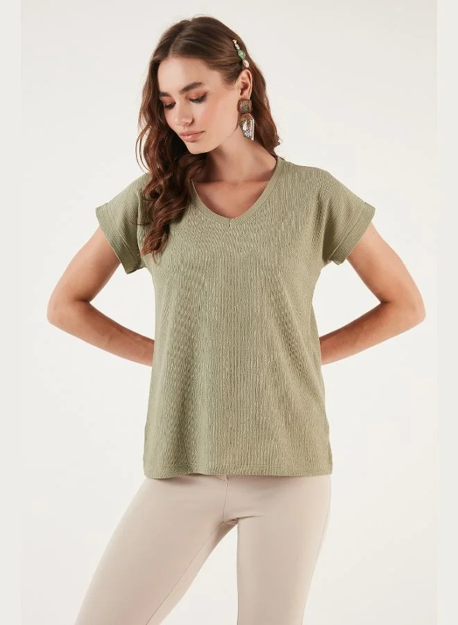 Lela Lela Relaxed Fit Flexible V-Neck Blouse Women's Blouse 5865039