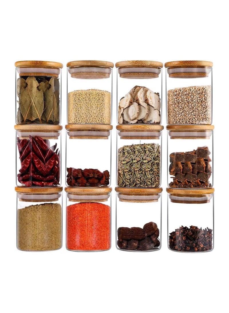 BLOOMING TIME 12-Piece Glass Jars with Wooden Lid for Stylish Spice Organization in Your Kitchen(250ml) - Image 1