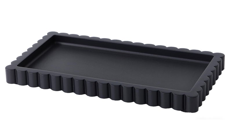 Aotea Crafts Scalloped Bathroom Vanity Tray for Countertop- Small Concrete Modern Industrial Minimalist Counter Vanity Organizer Tray for Dresser- Decorative Tray-11.8"L x 6.37"W x 1"H- Charcoal Black- Water-proof - Image 1